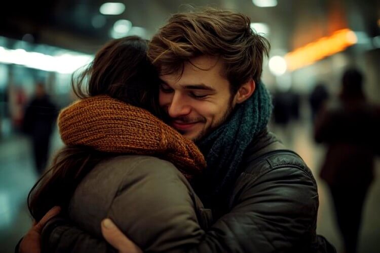 Un jeune couple s'embrasse chaleureusement